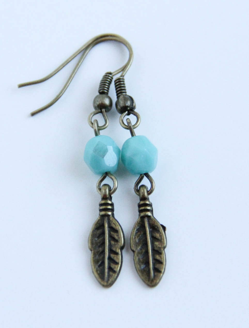 Turquoise Brass Feather Earrings On Luulla